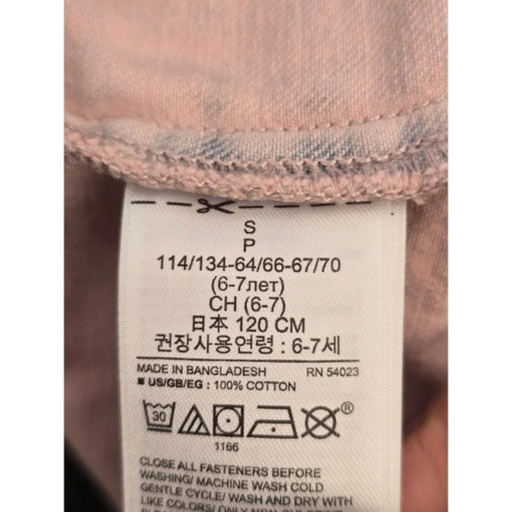 Gap Kids‎ Pink Acid Wash Denim Pinafore Dress Button Front Jumper Size S 6-7